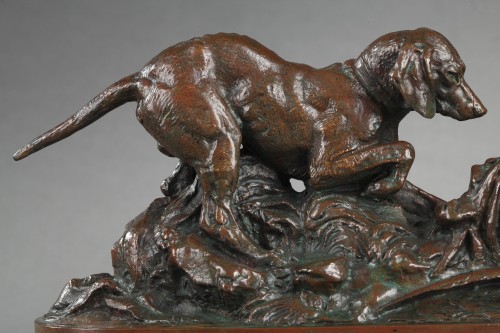 A pointer pointing a pheasant - Antoine-Louis BARYE (1796-1875) - Sculpture Style Napoléon III