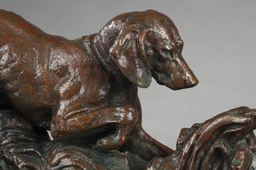 Sculpture  - A pointer pointing a pheasant - Antoine-Louis BARYE (1796-1875)