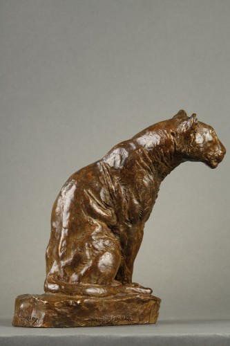 Sculpture Sculpture en Bronze - Lionne aux aguets - Roger GODCHAUX (1878-1958)