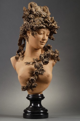 Jeune femme à la guirlande de roses - Albert-Ernest Carrier-Belleuse (1824-18887) - Sculpture Style Napoléon III