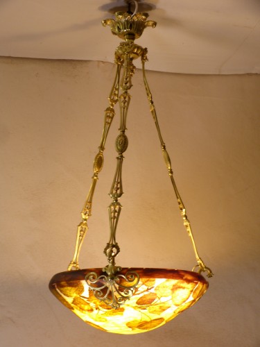 Luminaires Lustre - Daum - Lustre plafonnier vasque Art nouveau gravé peuplier