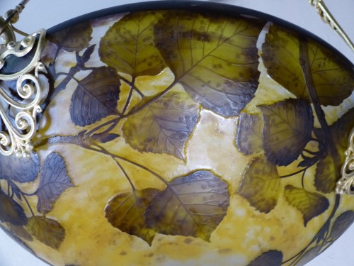 Antiquités - Daum - Lustre plafonnier vasque Art nouveau gravé peuplier