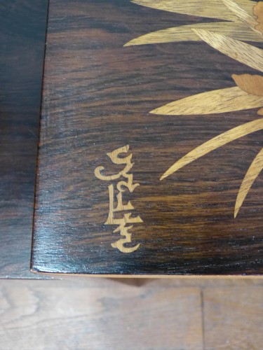 Antiquités - Etablissements Gallé -  Tables basses gigognes décor japonisant Lauriers roses Art Déco