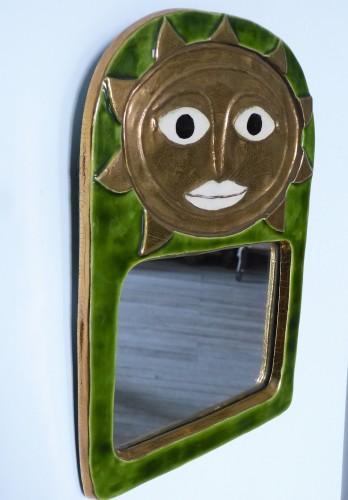 20th century - Gilded ceramic sun mirror from the 1950s, attributed to Mithé Espelt
