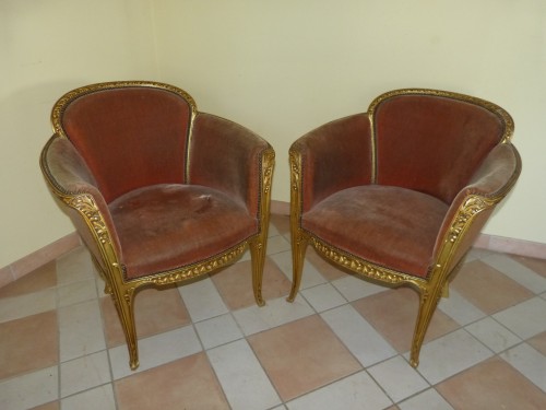 Sièges Fauteuil & Bergère - Majorelle Nancy - Paire de bergères dorées