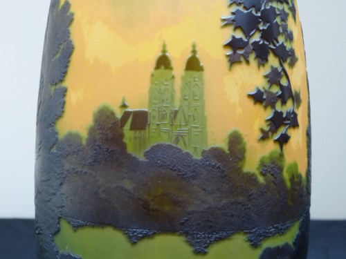 Antiquités - Emile Gallé - Grand vase gravé Paysage Basilique Saint Nicolas de Port