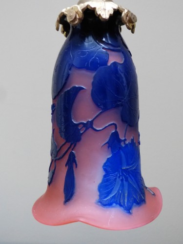 Emile Gallé - Pair of blue Volubilis lamps Bronze feet - 