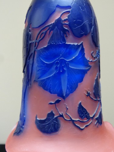 Art nouveau - Emile Gallé - Pair of blue Volubilis lamps Bronze feet
