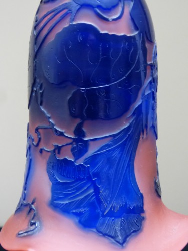 Antiquités - Emile Gallé - Pair of blue Volubilis lamps Bronze feet