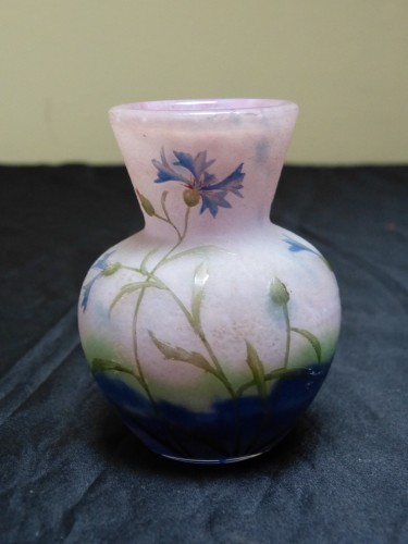 Daum Nancy - Vase aux Bleuets Engraved and enamelled glass on frosted background - Art nouveau