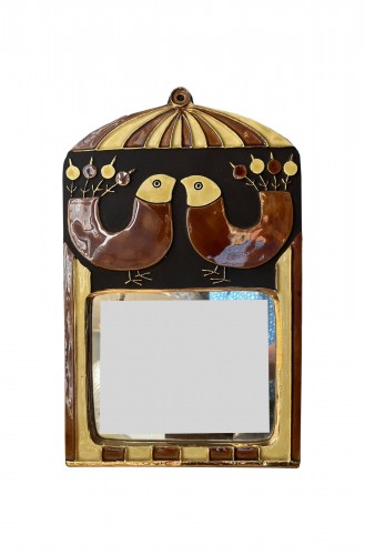 Mithé Espelt - Miroir cage oiseaux affrontés en céramique