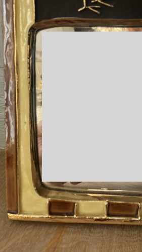 XXe siècle - Mithé Espelt - Miroir cage oiseaux affrontés en céramique