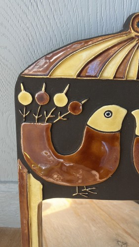 Antiquités - Mithé Espelt - Miroir cage oiseaux affrontés en céramique