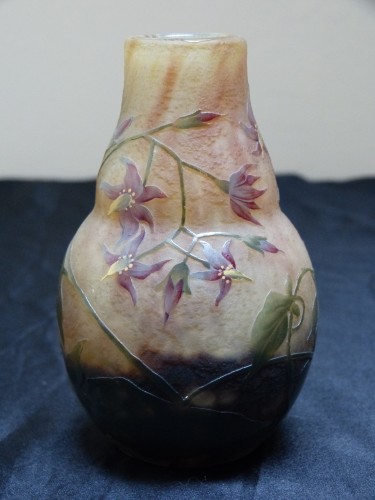 Verrerie, Cristallerie  - Daum Nancy - Vase aux fleurs Verre gravé et émaillé sur fond givré Art Nouveau