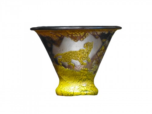 Muller Frères Luneville - Vase art déco Inclusions or verre gravé