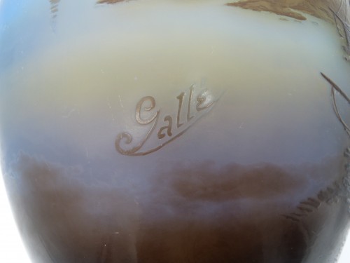 Antiquités - Emile Gallé - Grand vase Art nouveau aux voiliers
