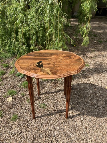 Gallé - Art Nouveau Coffee Table La pie dans le chêne École de Nancy Pedestal table - Furniture Style Art nouveau