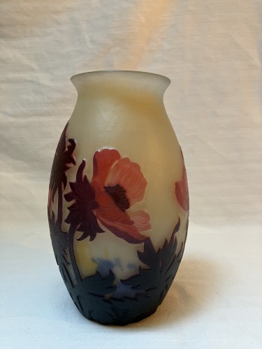 Antiquités - Muller frères Luneville, vase art nouveau aux anémones rouges