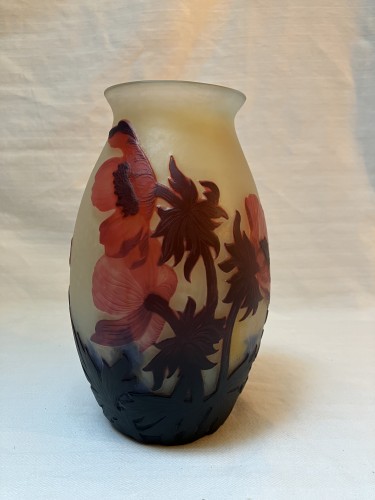 Antiquités - Muller frères Luneville, vase art nouveau aux anémones rouges