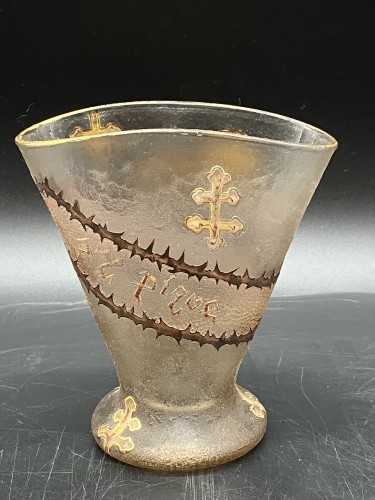 Verrerie, Cristallerie  - Daum Nancy Vase art Nouveau à devise "qui s'y frotte s'y pique" croix de Lorraine et