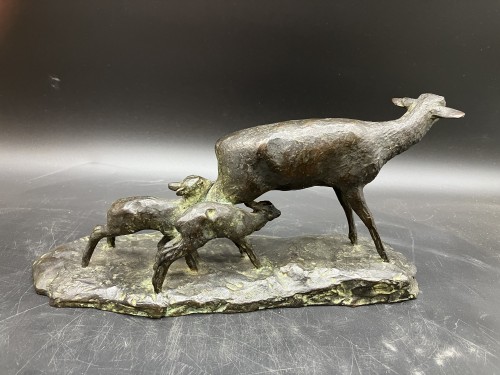 Sculpture Sculpture en Bronze - Ary Bitter (1883-1973)  - Laiche et ses faons