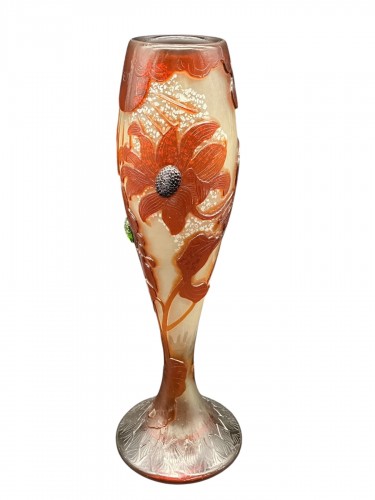 Émile Gallé - Grand vase aux Tournesols avec application de cabochons
