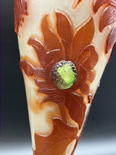 Glass & Crystal  - Émile Gallé – Large Sunflower Vase with applied cabochons