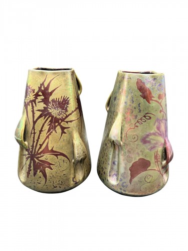 Montières - Paire de vases art nouveau en faïence lustrée