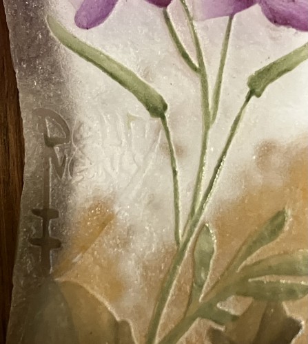 Daum - Vase Cardamine des prés en verre gravé à l’acide et émaillé - Verrerie, Cristallerie Style Art nouveau