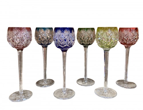 Cristal de Saint Louis - Six verres Roemers de couleur cristal taillé