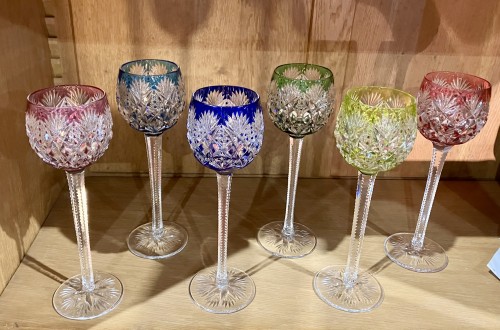 Verrerie, Cristallerie  - Cristal de Saint Louis - Six verres Roemers de couleur cristal taillé