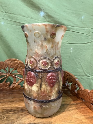 Antiquités - Gabriel Argy-Rousseau - Vase en pâte de verre décor tragi-comique masques antiques