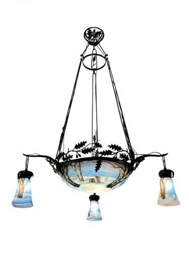 Muller frères Lunéville - Important lustre Art nouveau Ramasseuses de fagots