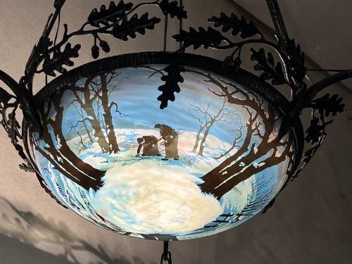 Muller frères Lunéville - Important lustre Art nouveau Ramasseuses de fagots - Luminaires Style Art nouveau