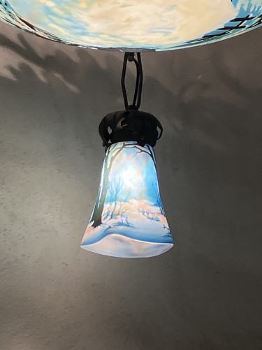 Luminaires Lustre - Muller frères Lunéville - Important lustre Art nouveau Ramasseuses de fagots