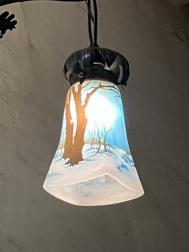 XXe siècle - Muller frères Lunéville - Important lustre Art nouveau Ramasseuses de fagots