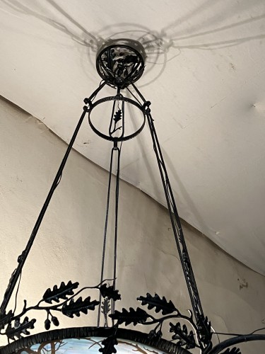 Antiquités - Muller frères Lunéville - Important lustre Art nouveau Ramasseuses de fagots