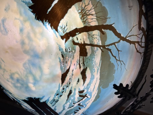 Antiquités - Muller frères Lunéville - Important lustre Art nouveau Ramasseuses de fagots