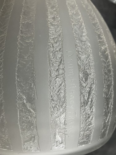 Antiquités - Daum Nancy - Lampe champignon Art Déco en verre givré et gravé