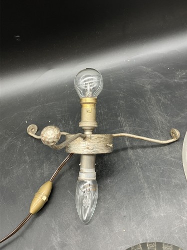 Antiquités - Daum Nancy - Lampe champignon Art Déco en verre givré et gravé