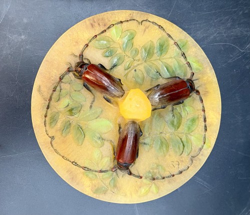 Verrerie, Cristallerie  - Amalric Walter et Henri Bergé - Bonbonnière art nouveau 'Trois Capricornes du Chêne'