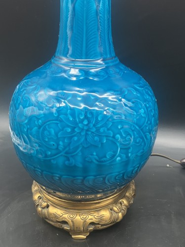 Théodore DECK-  Paire de lampes bleues montées bronze doré - Galerie Vaudemont