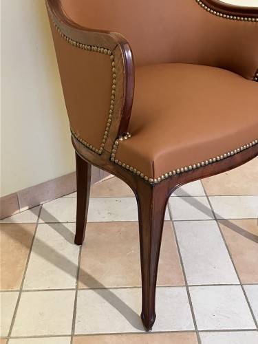 Antiquités - Majorelle Nancy - Fauteuil de bureau en acajou