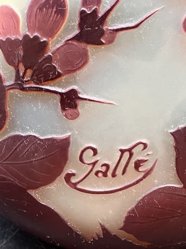 Emile Gallé -  Vase rouge et jaune verre opalescent décor fleurs de pommiers art n - Verrerie, Cristallerie Style Art nouveau
