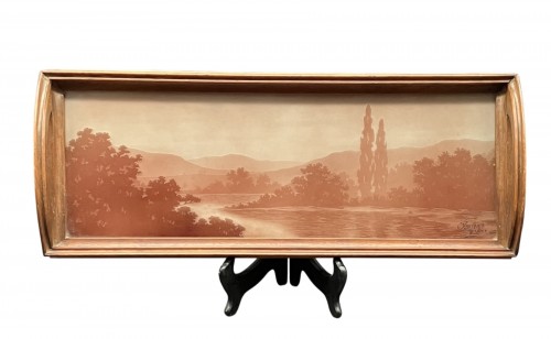 Jacques Gruber - Plateau en verre gravé paysage lacustre Art nouveau