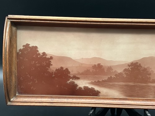 Verrerie, Cristallerie  - Jacques Gruber - Plateau en verre gravé paysage lacustre Art nouveau