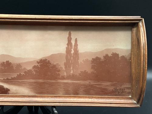 Jacques Gruber - Plateau en verre gravé paysage lacustre Art nouveau - Galerie Vaudemont