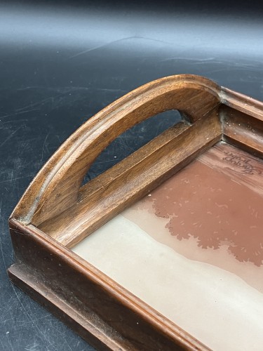 Art nouveau - Jacques Gruber - Plateau en verre gravé paysage lacustre Art nouveau