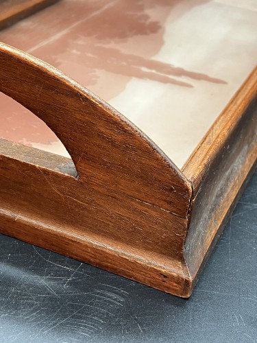 Antiquités - Jacques Gruber - Plateau en verre gravé paysage lacustre Art nouveau