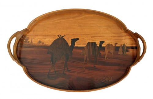 Emile Gallé - Plateau Art nouveau orientaliste La caravane dans le desert